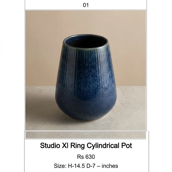Navy_Blue_Ceramic_Modern_Ribbed_Cylindrical_Planter