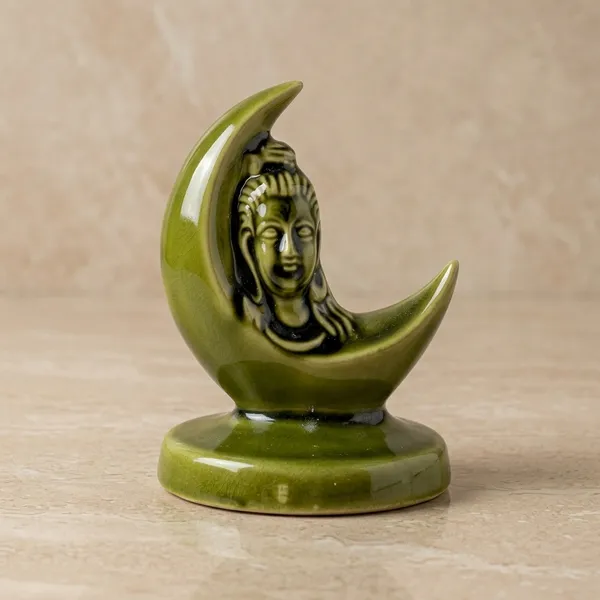 Olive_Green_Ceramic_Spiritual_Crescent_Moon_Face_Showpiece