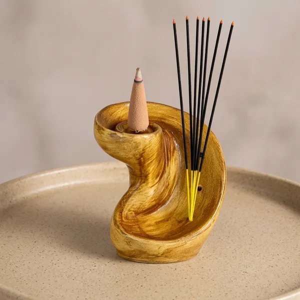 Golden_And_Brown_Ceramic_Antique_Wave_Curl_Incense_Holder