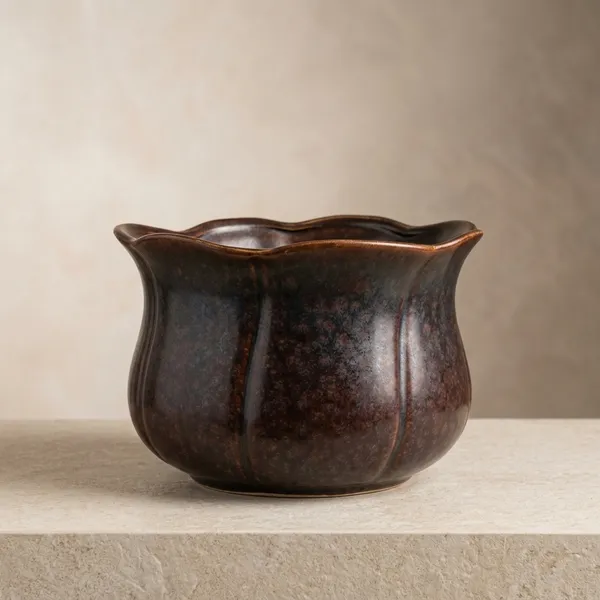 Dark_Brown_Ceramic_Studio_Lotus_Embossed_Dark_Brown_Planter