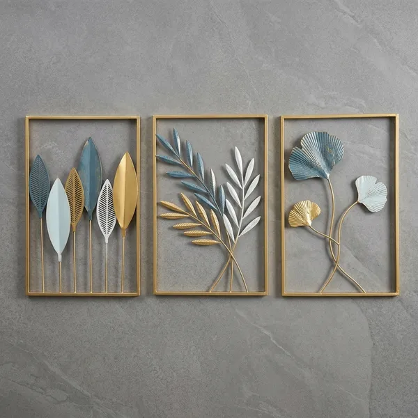 Multicolor_Metal_Botanical_Leaf_Panel_Gold_Wall_Art_Set_Of_3