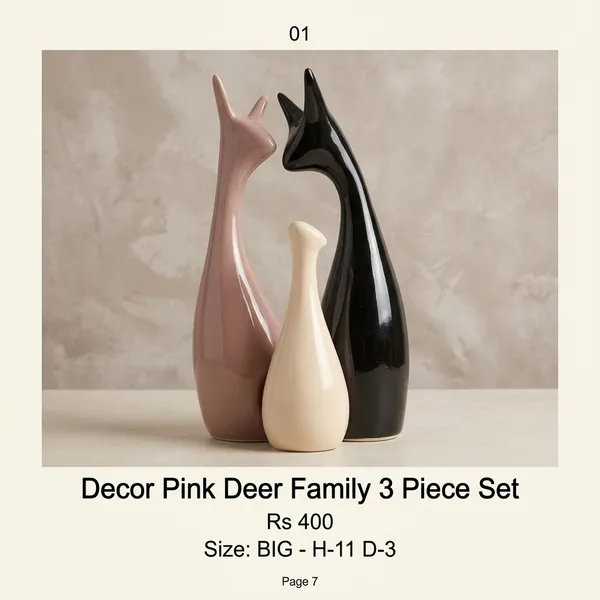 Pink_Ceramic_Modern_Deer_Family_Showpiece_Set_Of_3