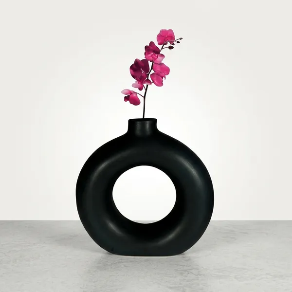 Black_Ceramic_Modern_Donut_Circular_Matte_Vase