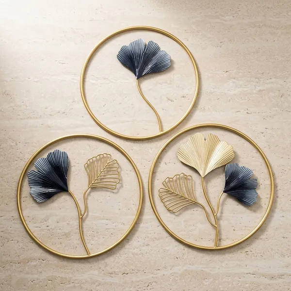 Black_And_Gold_Metal_Minimalist_Ginkgo_Floral_Circular_Wall_Art_Set_Of_3