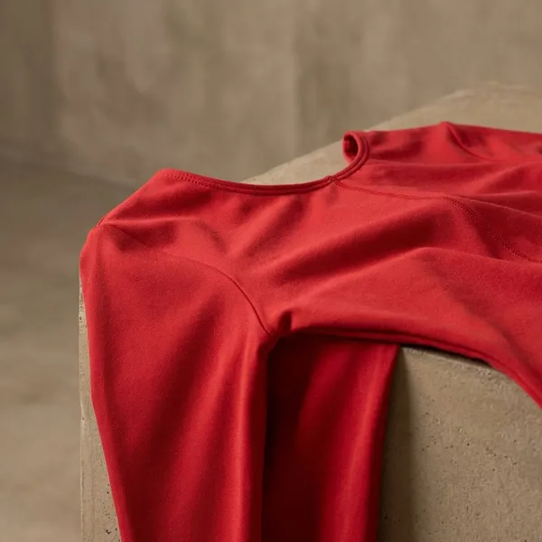 Red_Nylon_Full_Sleeves_With_Half_Slacks_Yogasuit_With_Back_Zipper_For_Women