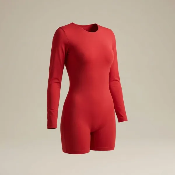 Red_Nylon_Full_Sleeves_With_Half_Slacks_Yogasuit_With_Back_Zipper_For_Women