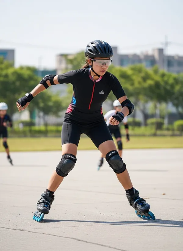 Black_Nylon_On_Piece_4_Way_Skating_Kit_For_Women