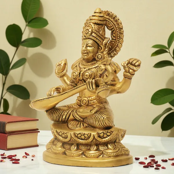 Antique_Brass_Idol_Of_Maa_Saraswati_Sitting_On_Hans_Goddess_Of_Knowledge_And_Music,_Decorative_Statue_For_Home_And_Office_Decor