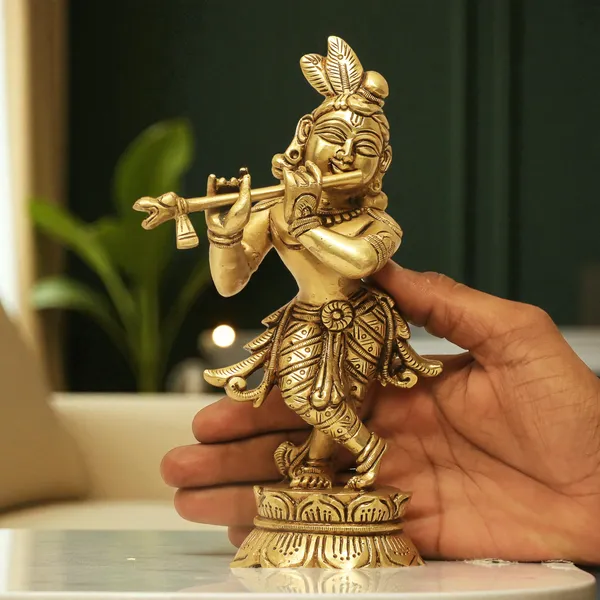 Brass_Krishna_Idol_for_Home_Décor,_Pooja_Room,_Office_|Handcrafted_Lord_Krishna_Statue,_Showpiece,_Decorative_Gift