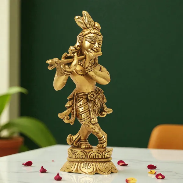 Brass_Krishna_Idol_for_Home_Décor,_Pooja_Room,_Office_|Handcrafted_Lord_Krishna_Statue,_Showpiece,_Decorative_Gift