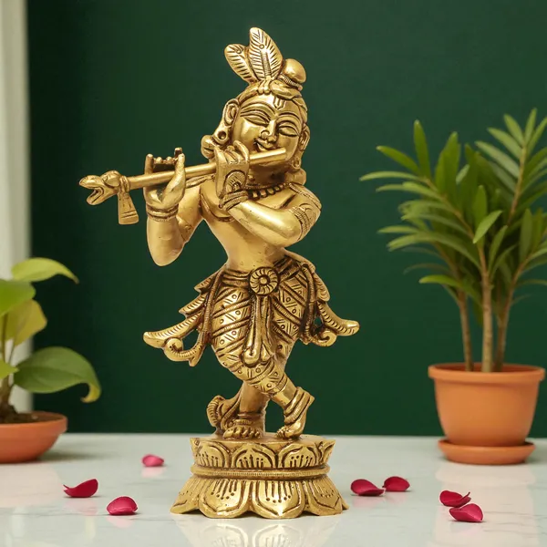 Brass_Krishna_Idol_for_Home_Décor,_Pooja_Room,_Office_|Handcrafted_Lord_Krishna_Statue,_Showpiece,_Decorative_Gift