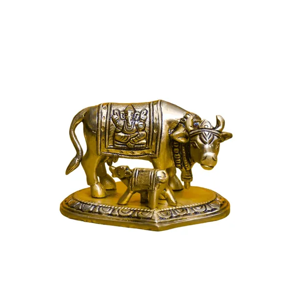 Antique_Brass_Cow_With_Calf_Idol,_Lakshmi_Ganesha_Carved_On_Saddle_For_Showpiece,_Home_Decor