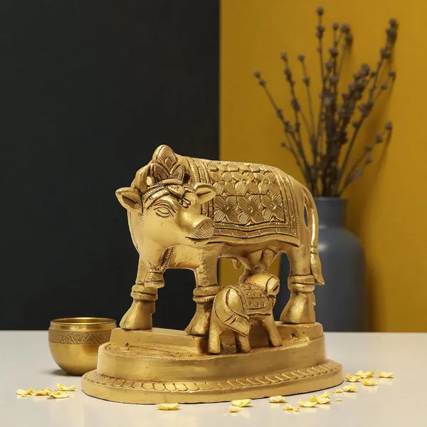 Antique_100%_Pure_Brass_Kamdhenu_Cow_And_Calf_Statue,_Vastu_Offers_Wealth,_Prosperity,_Health,_Peace_For_Home,_Office