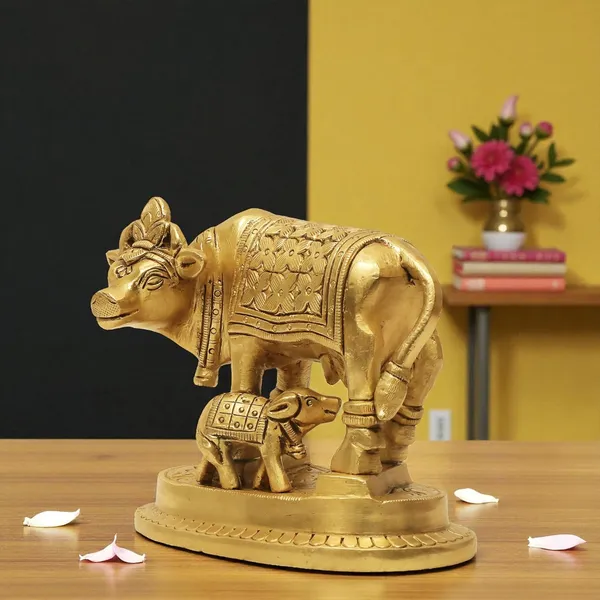 Antique_100%_Pure_Brass_Kamdhenu_Cow_And_Calf_Statue,_Vastu_Offers_Wealth,_Prosperity,_Health,_Peace_For_Home,_Office