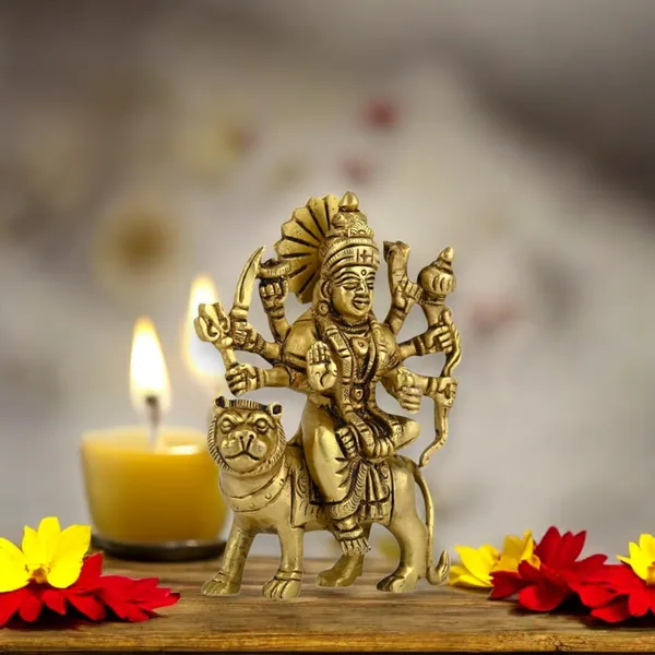 Antique_100%_Pure_Brass_Maa_Durga_Devi_Idol_Statue_Sherawali_For_Navratri_,Home_Diwali_Decoration_And_Diwali_Gifts