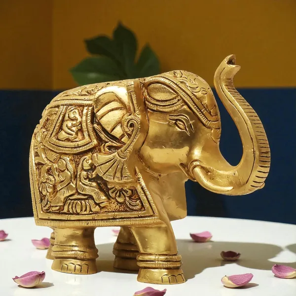 Antique_100%_Pure_Brass_Elephant_Statue_For_Home_Showpiece,_Office_Table_And_Gift_Article,_Animal_Decorative