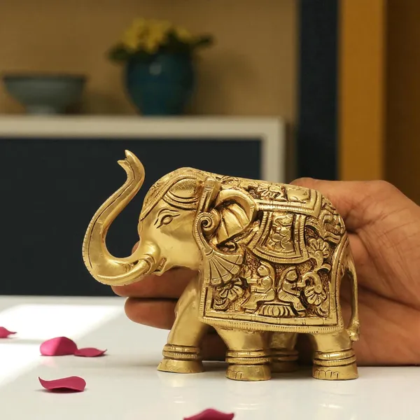 Antique_100%_Pure_Brass_Elephant_Statue_For_Home_Showpiece,_Office_Table_And_Gift_Article,_Animal_Decorative