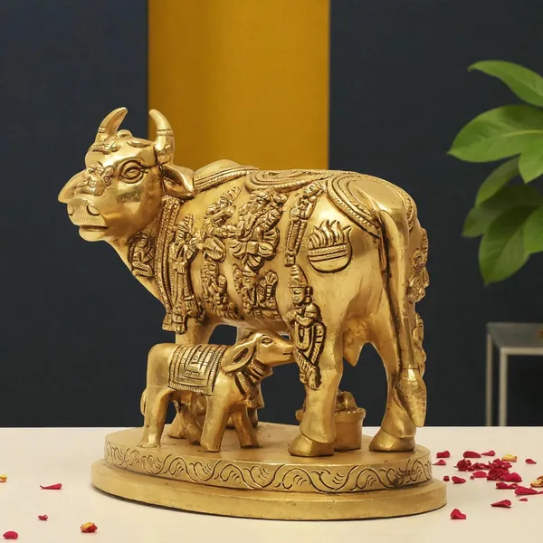 Antique_Brass_Kamadhenu_Idol_Cow_And_Calf_For_Pooja