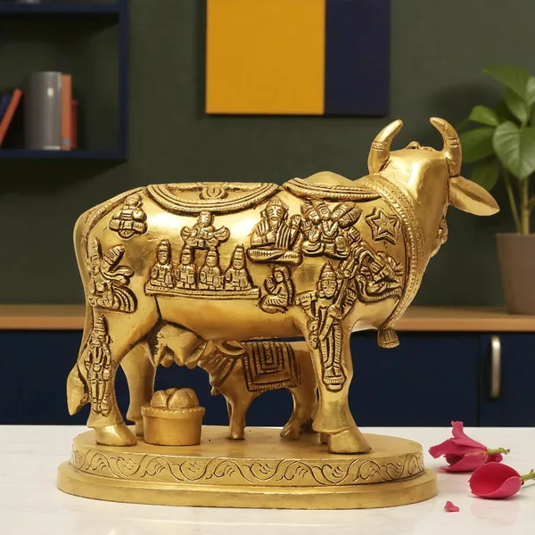 Antique_Brass_Kamadhenu_Idol_Cow_And_Calf_For_Pooja