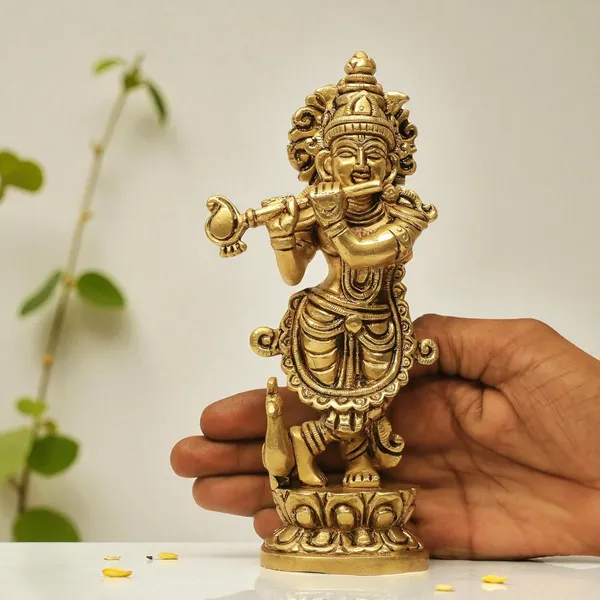 Brass_Krishna_Idol_for_Home_Décor,_Pooja_Room,_Office_|Handcrafted_Lord_Krishna_Statue,_Showpiece,_Decorative_Gift