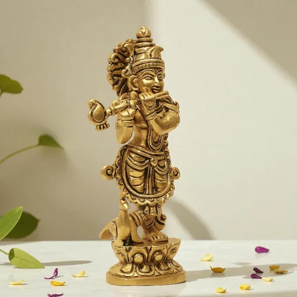 Brass_Krishna_Idol_for_Home_Décor,_Pooja_Room,_Office_|Handcrafted_Lord_Krishna_Statue,_Showpiece,_Decorative_Gift