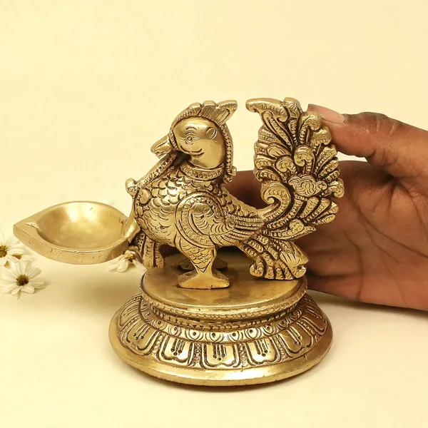 Antique_100%_Pure_Annapakshi_Deepam_Peacock_Diya_Design_Curved_Oil_Lamp/Deepak/Diya_For_Pooja_Room_Home_Decor_Temple_Office_Diwali