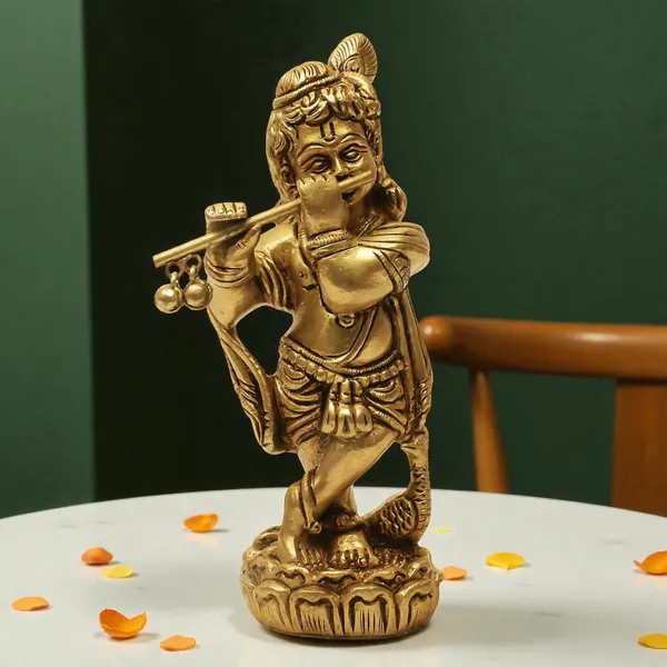 Brass_Krishna_Idol_for_Home_Décor,_Pooja_Room,_Office_|Handcrafted_Lord_Krishna_Statue,_Showpiece,_Decorative_Gift