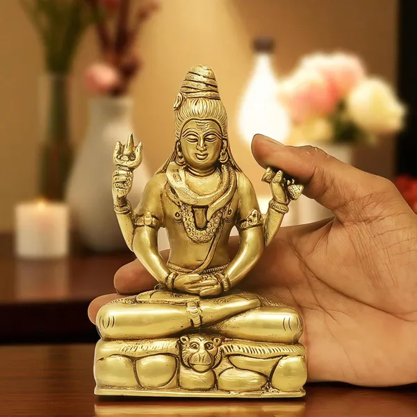 Antique_Shiva_Idol_For_Home_Pooja_Room,_Mahadev_Murti_With_Trishul_And_Damru,_Meditating_Statue_For_House_Warming_Gift_And_Decor