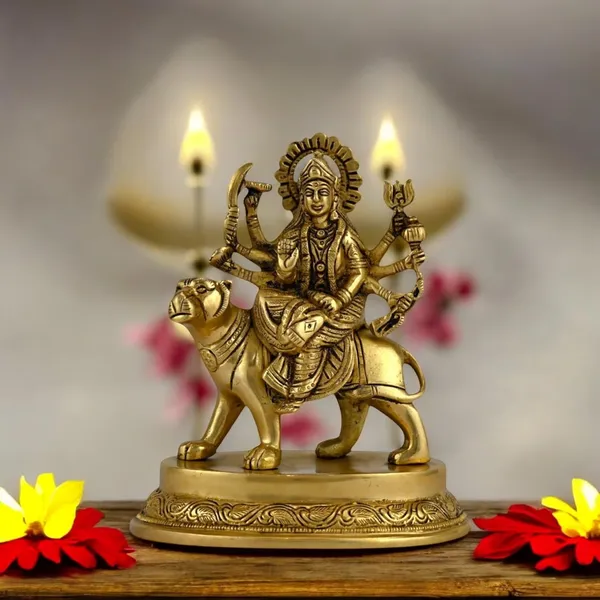 SHANTI
Brass
Durga
MATA
Idol/Murti
for
Puja
Room,
Home,
Office