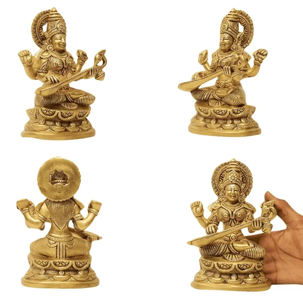 SHANTI_Brass_Lakshmi,Ganesh,Saraswati_Idol_for_Home_puja_Statue_for_Home_d�cor,_Office_Desk,_showpiece,_House_Warming.