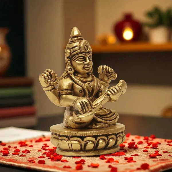 Antique_100%_Pure_Brass_Goddess_Saraswati_Idol_Statue_Murti,_Hindu_Goddess_Of_Knowledge,_Art_Decor_Gifts_For_Pooja