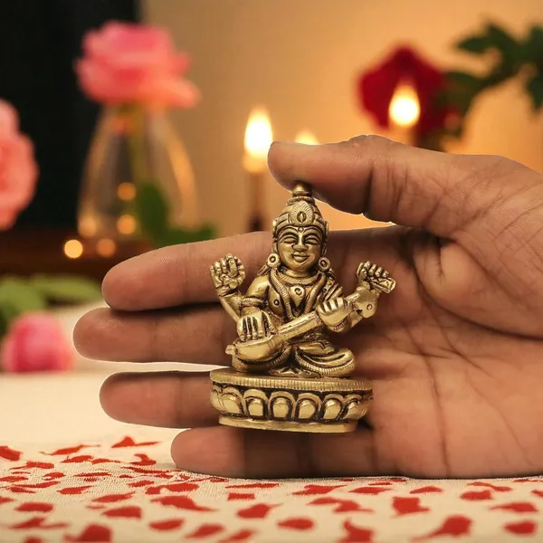 Antique_100%_Pure_Brass_Goddess_Saraswati_Idol_Statue_Murti,_Hindu_Goddess_Of_Knowledge,_Art_Decor_Gifts_For_Pooja