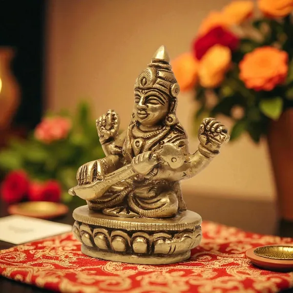 Antique_100%_Pure_Brass_Goddess_Saraswati_Idol_Statue_Murti,_Hindu_Goddess_Of_Knowledge,_Art_Decor_Gifts_For_Pooja