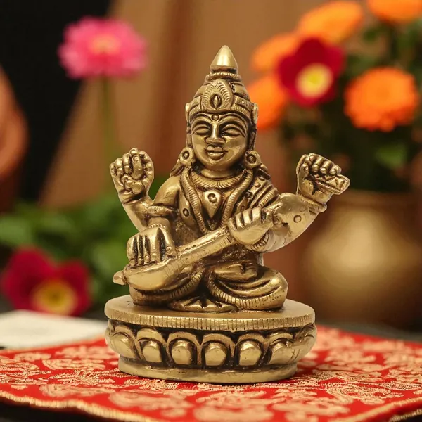 Antique_100%_Pure_Brass_Goddess_Saraswati_Idol_Statue_Murti,_Hindu_Goddess_Of_Knowledge,_Art_Decor_Gifts_For_Pooja