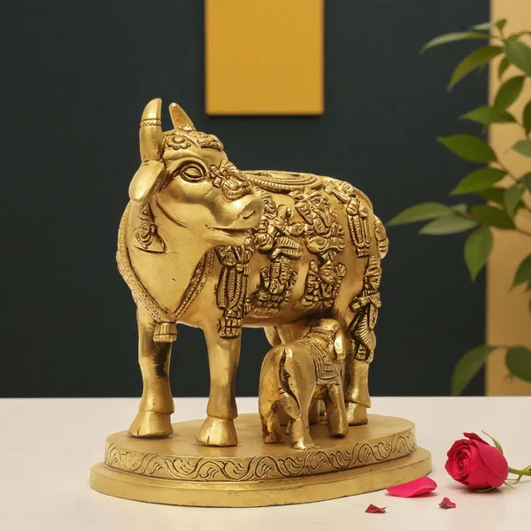 Antique_Brass_Kamadhenu_Idol_Cow_And_Calf_For_Pooja