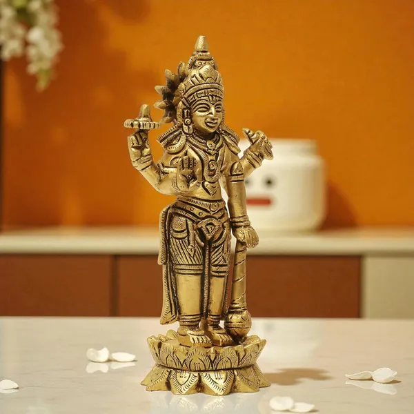 Antique_100%_Pure_Brass_Lotus_Narayan_Kamal_Vishnu_Standing_On_Lotus_For_Pooja,_Krishna_Idol_Murti_Decoretive_Showpiece