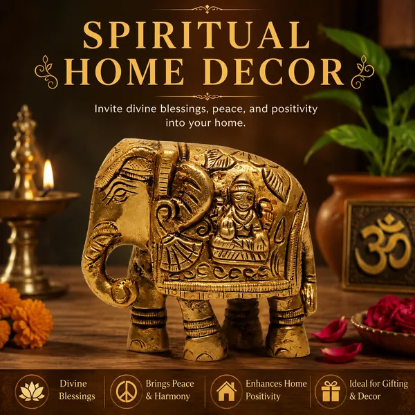 Antique_100%_Pure_Brass_Elephant_Laxmi_And_Ganesh_Embossed_Trunk_Down_Statue_For_Home,_Office_Table_And_Gift_Article,_Animal_Decorative_Showpiece
