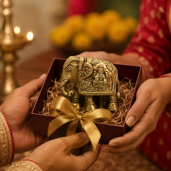 Antique_100%_Pure_Brass_Elephant_Laxmi_And_Ganesh_Embossed_Trunk_Down_Statue_For_Home,_Office_Table_And_Gift_Article,_Animal_Decorative_Showpiece