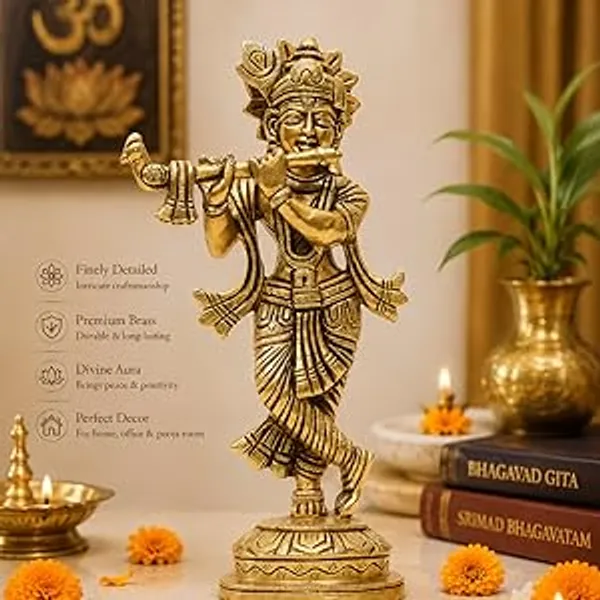 Brass_Krishna_Idol_for_Home_Décor,_Pooja_Room,_Office_|Handcrafted_Lord_Krishna_Statue,_Showpiece,_Decorative_Gift