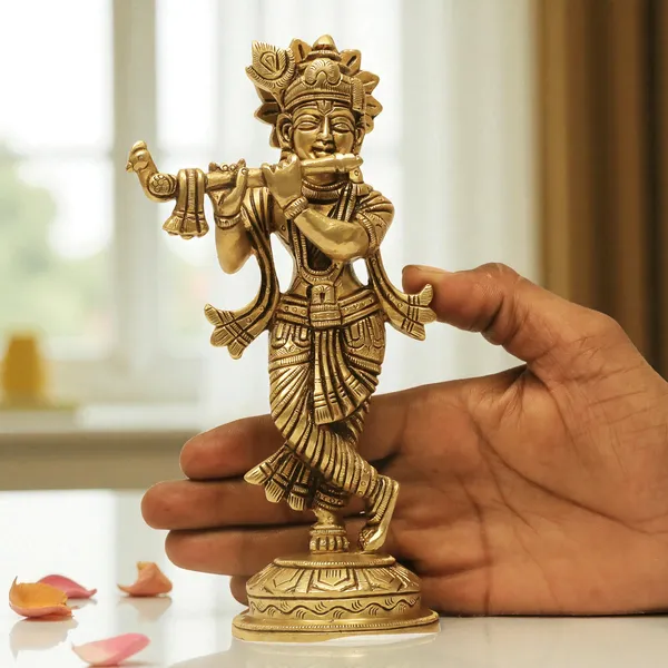 Brass_Krishna_Idol_for_Home_Décor,_Pooja_Room,_Office_|Handcrafted_Lord_Krishna_Statue,_Showpiece,_Decorative_Gift