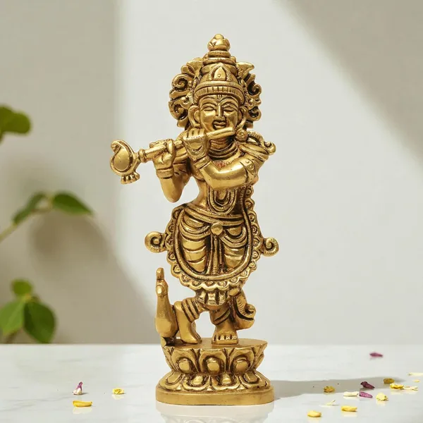 Brass_Krishna_Idol_for_Home_Décor,_Pooja_Room,_Office_|Handcrafted_Lord_Krishna_Statue,_Showpiece,_Decorative_Gift