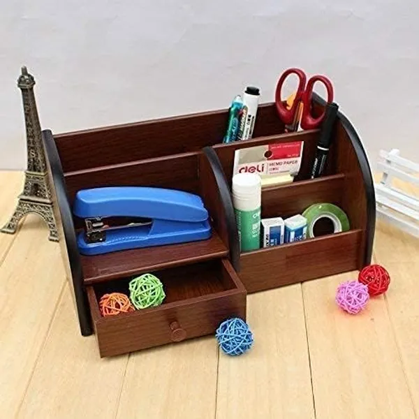 Multi-Functional_Wooden_Desk_Organiser,_Pen_Stand/Pencil_Stand_With_Drawer,_Stationery_Stand_For_Office_And_Students_Use_-_Mobile_Holder_For_Desk,_Brown