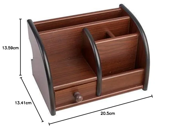 Multi-Functional_Wooden_Desk_Organiser,_Pen_Stand/Pencil_Stand_With_Drawer,_Stationery_Stand_For_Office_And_Students_Use_-_Mobile_Holder_For_Desk,_Brown