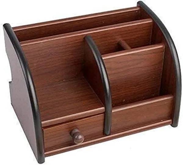 Multi-Functional_Wooden_Desk_Organiser,_Pen_Stand/Pencil_Stand_With_Drawer,_Stationery_Stand_For_Office_And_Students_Use_-_Mobile_Holder_For_Desk,_Brown
