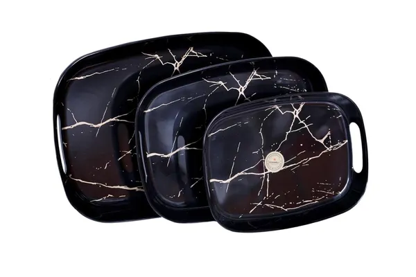 Dinewell_Mapple_Melamine_Black_Static_Gold_Elegent_Design_100%_Pure_Melamine_Tray_Set_of_3