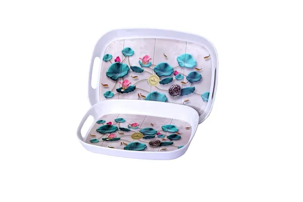 Dinewell_Mapple_Lotus_Valley_Elegent_Design_100%_Melamine_Tray_Set_of_2