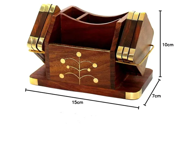 Wooden_Desktop_Organiser_with_6_Coasters,_Brass_Inlay_Design,_Rosewood_Finish,_Pen_Stand,_Business_Card_Holder