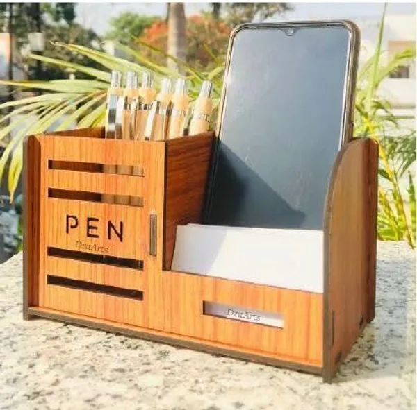 Wooden_Desk_Organizer_with_Pen_Holder_and_Mobile_Phone_Stand,_MDF_Material