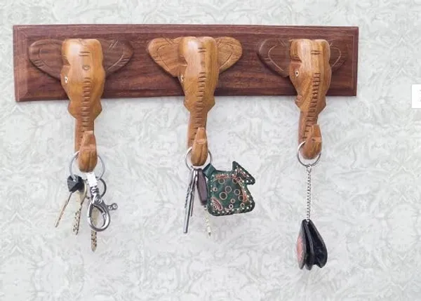 Decorative_Wall-Mounted_Key_Holder,_Wooden_Elephant_Design,_3-Hook_Rack,_Brown