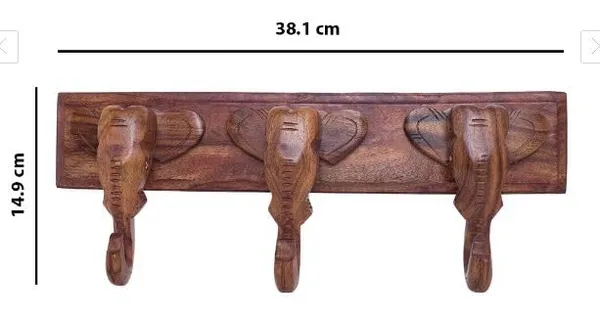Decorative_Wall-Mounted_Key_Holder,_Wooden_Elephant_Design,_3-Hook_Rack,_Brown